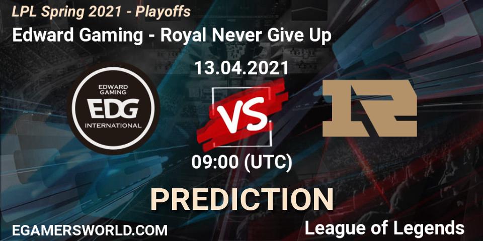 Edward Gaming vs Royal Never Give Up: Match Prediction. 13.04.2021 at 09:00, LoL, LPL Spring 2021 - Playoffs