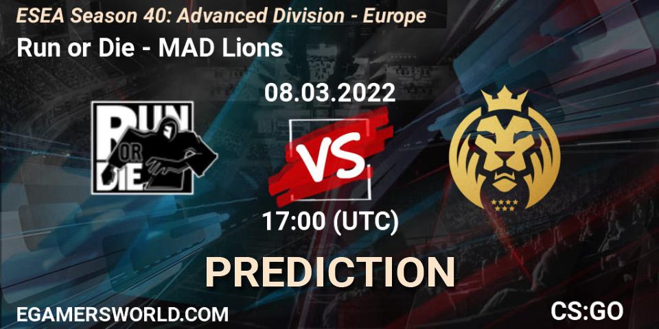Run or Die vs MAD Lions: Match Prediction. 10.03.2022 at 17:00, Counter-Strike (CS2), ESEA Season 40: Advanced Division - Europe