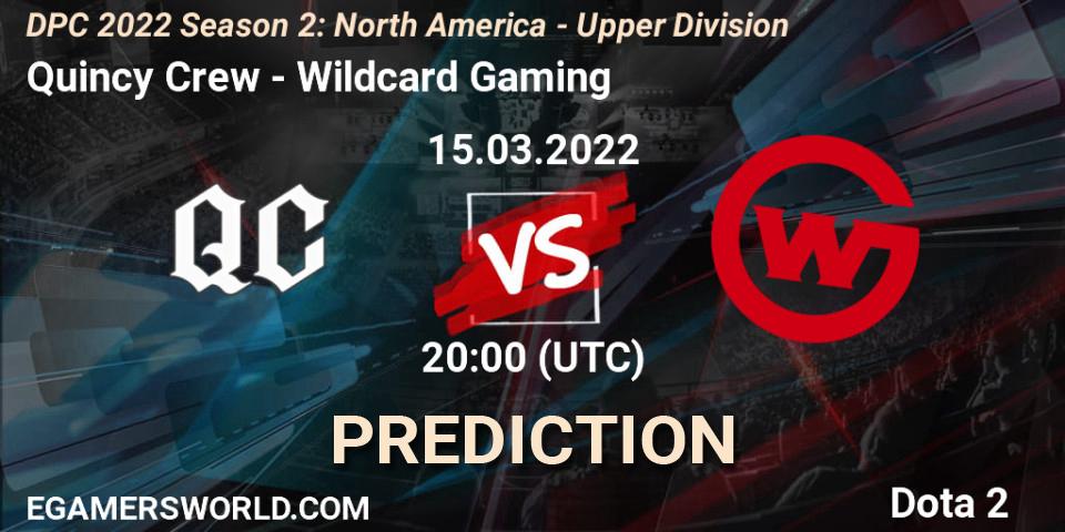 Quincy Crew vs Wildcard Gaming: Match Prediction. 15.03.2022 at 21:02, Dota 2, DPC 2021/2022 Tour 2 (Season 2): NA Division I (Upper) - ESL One Spring 2022