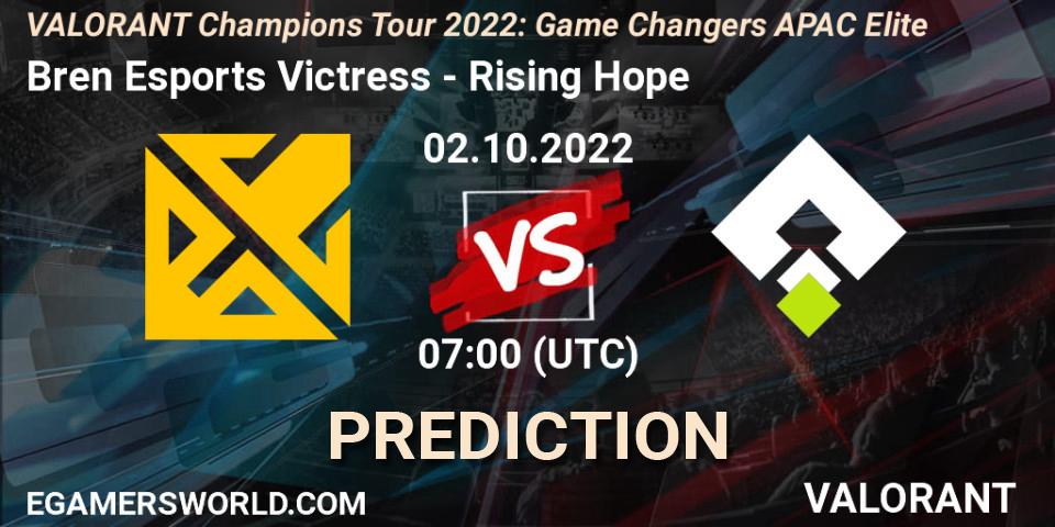 Bren Esports Victress vs Rising Hope: Match Prediction. 02.10.2022 at 08:00, VALORANT, VCT 2022: Game Changers APAC Elite