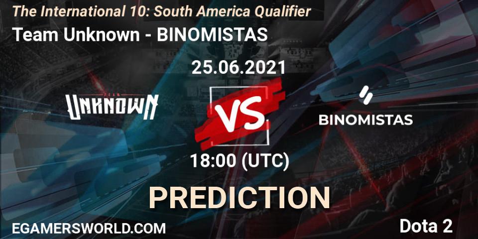 Team Unknown vs BINOMISTAS: Match Prediction. 25.06.2021 at 17:13, Dota 2, The International 10: South America Qualifier