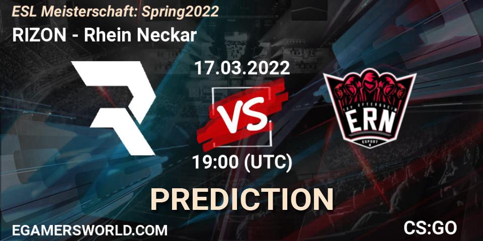 RIZON vs Rhein Neckar: Match Prediction. 17.03.2022 at 19:00, Counter-Strike (CS2), ESL Meisterschaft: Spring 2022