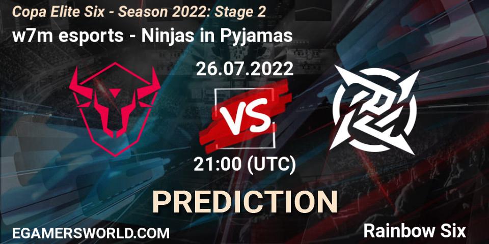 w7m esports vs Ninjas in Pyjamas: Match Prediction. 26.07.2022 at 21:00, Rainbow Six, Copa Elite Six - Season 2022: Stage 2