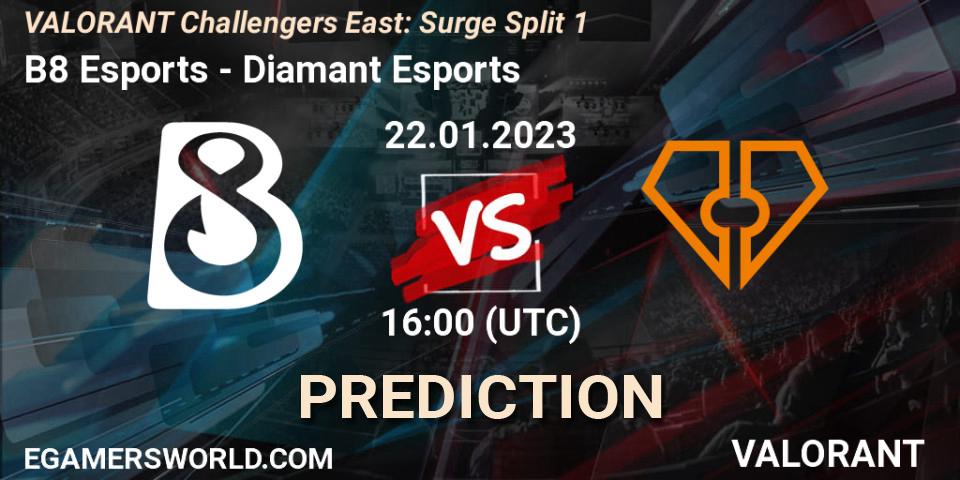B8 Esports vs Diamant Esports: Match Prediction. 22.01.23, VALORANT, VALORANT Challengers 2023 East: Surge Split 1