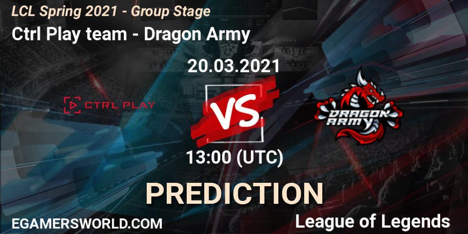 Ctrl Play team vs Dragon Army: Match Prediction. 20.03.2021 at 13:00, LoL, LCL Spring 2021 - Group Stage