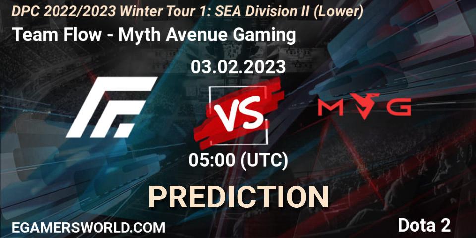 Team Flow vs Myth Avenue Gaming: Match Prediction. 03.02.23, Dota 2, DPC 2022/2023 Winter Tour 1: SEA Division II (Lower)