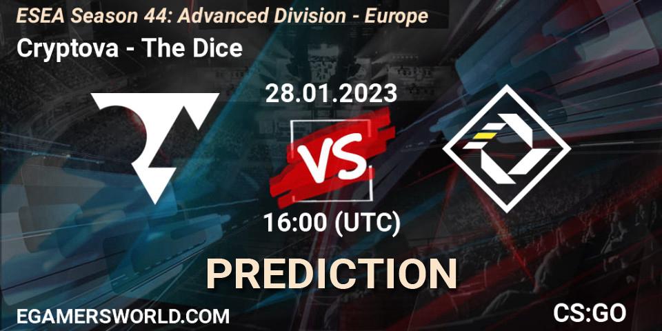 Cryptova vs The Dice: Match Prediction. 28.01.2023 at 16:00, Counter-Strike (CS2), ESEA Season 44: Advanced Division - Europe