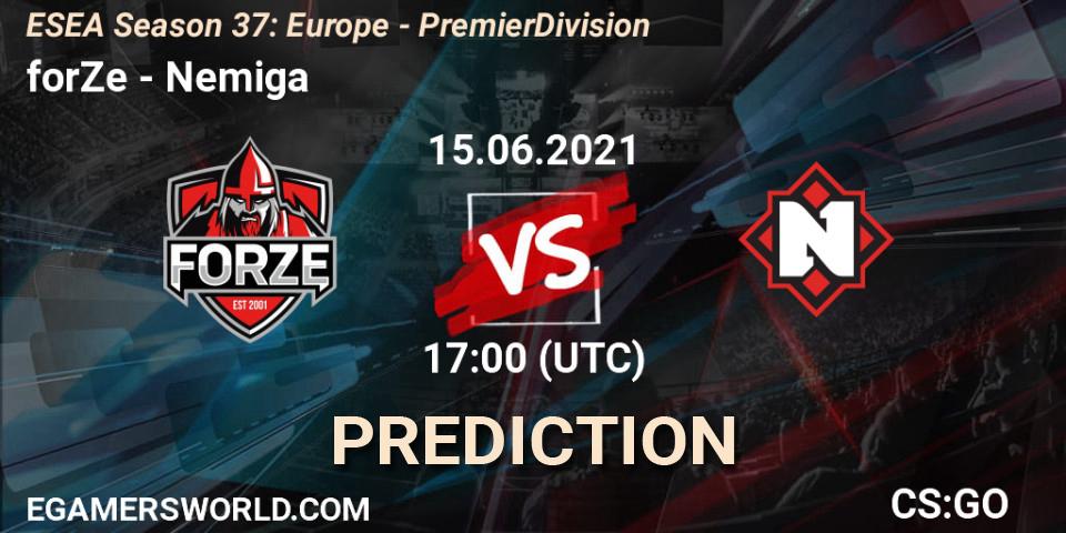 forZe vs Nemiga: Match Prediction. 15.06.2021 at 17:00, Counter-Strike (CS2), ESEA Season 37: Europe - Premier Division