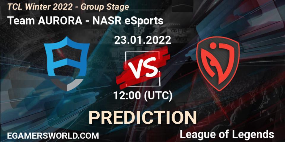Team AURORA vs NASR eSports: Match Prediction. 23.01.2022 at 12:00, LoL, TCL Winter 2022 - Group Stage