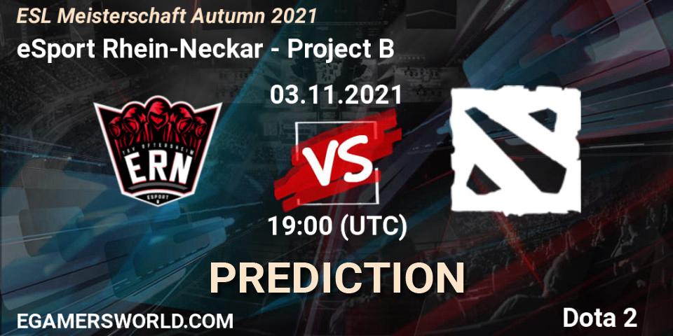 eSport Rhein-Neckar vs Project B: Match Prediction. 03.11.2021 at 20:36, Dota 2, ESL Meisterschaft Autumn 2021
