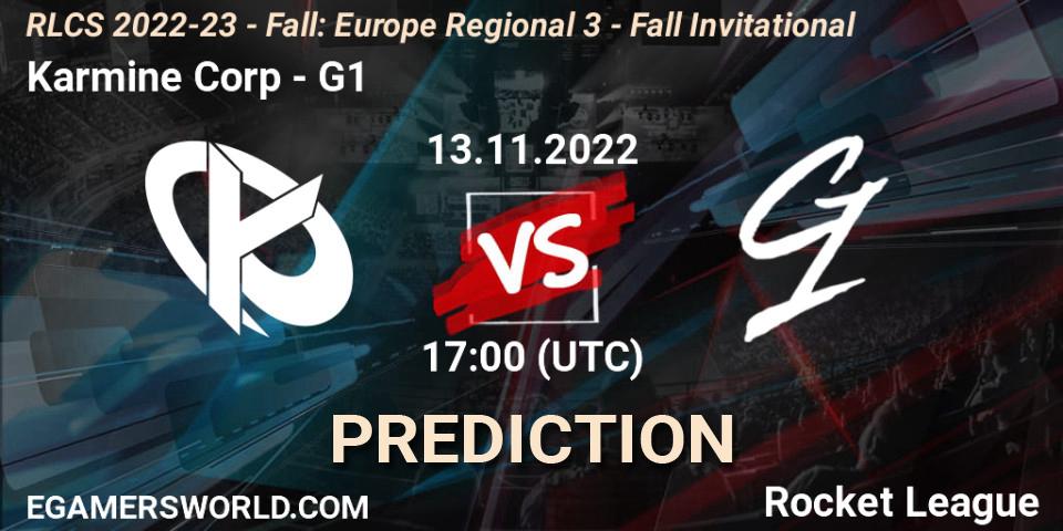 Karmine Corp vs G1: Match Prediction. 13.11.2022 at 16:55, Rocket League, RLCS 2022-23 - Fall: Europe Regional 3 - Fall Invitational
