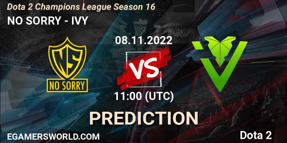 NO SORRY vs IVY: Match Prediction. 08.11.2022 at 11:08, Dota 2, Dota 2 Champions League Season 16
