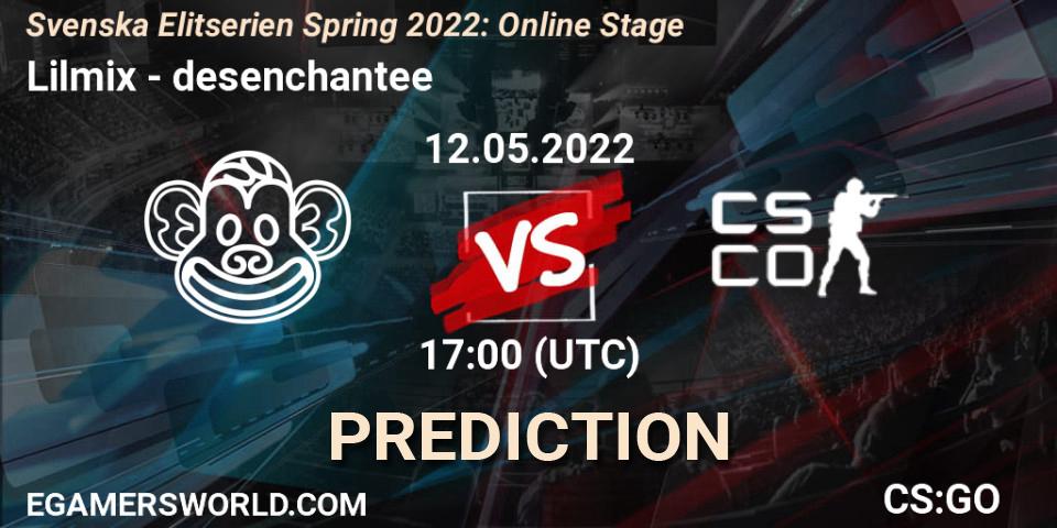 Lilmix vs desenchantee: Match Prediction. 12.05.2022 at 17:00, Counter-Strike (CS2), Svenska Elitserien Spring 2022: Online Stage
