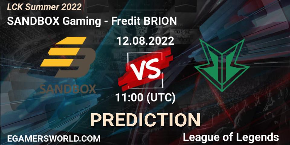 SANDBOX Gaming vs Fredit BRION: Match Prediction. 12.08.2022 at 11:00, LoL, LCK Summer 2022
