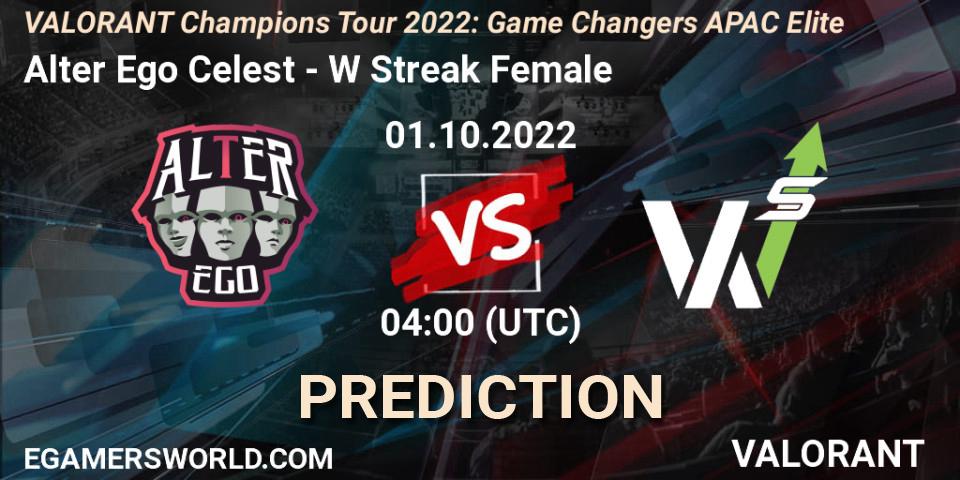 Alter Ego Celestè vs W Streak Female: Match Prediction. 01.10.2022 at 04:00, VALORANT, VCT 2022: Game Changers APAC Elite
