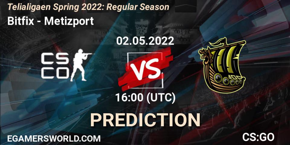 Bitfix vs Metizport: Match Prediction. 02.05.2022 at 16:00, Counter-Strike (CS2), Telialigaen Spring 2022: Regular Season