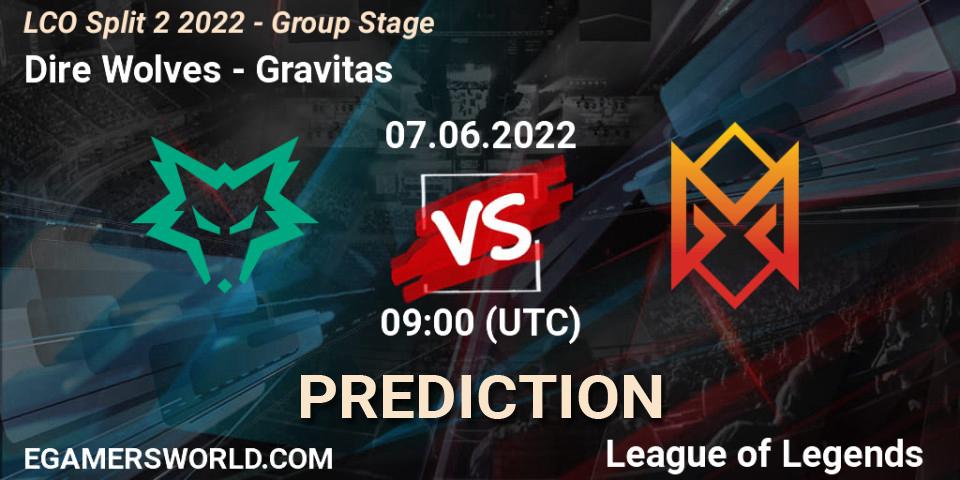 Dire Wolves vs Gravitas: Match Prediction. 07.06.2022 at 09:00, LoL, LCO Split 2 2022 - Group Stage