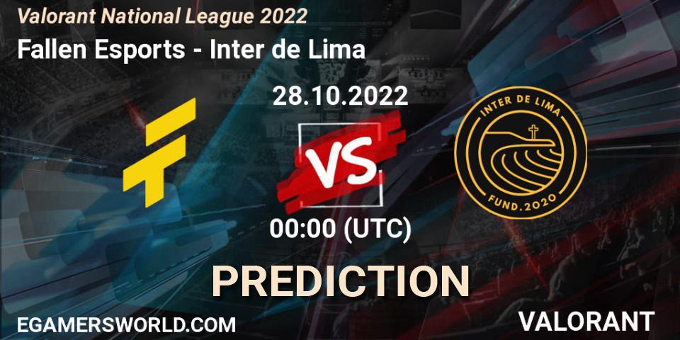 Fallen Esports vs Inter de Lima: Match Prediction. 28.10.2022 at 00:00, VALORANT, Valorant National League 2022