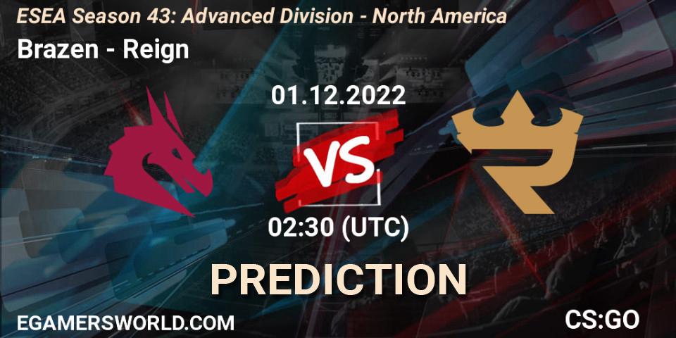Brazen vs Reign: Match Prediction. 01.12.22, CS2 (CS:GO), ESEA Season 43: Advanced Division - North America
