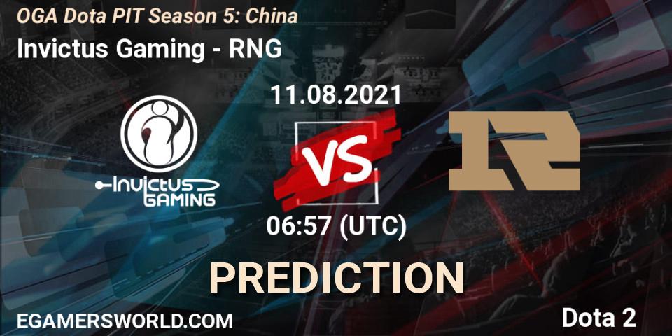 Invictus Gaming vs RNG: Match Prediction. 11.08.2021 at 06:57, Dota 2, OGA Dota PIT Season 5: China