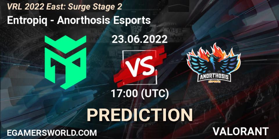 Entropiq vs Anorthosis Esports: Match Prediction. 23.06.2022 at 17:30, VALORANT, VRL 2022 East: Surge Stage 2