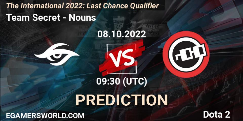 Team Secret vs Nouns: Match Prediction. 08.10.22, Dota 2, The International 2022: Last Chance Qualifier