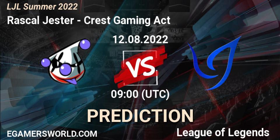 Rascal Jester vs Crest Gaming Act: Match Prediction. 12.08.22, LoL, LJL Summer 2022