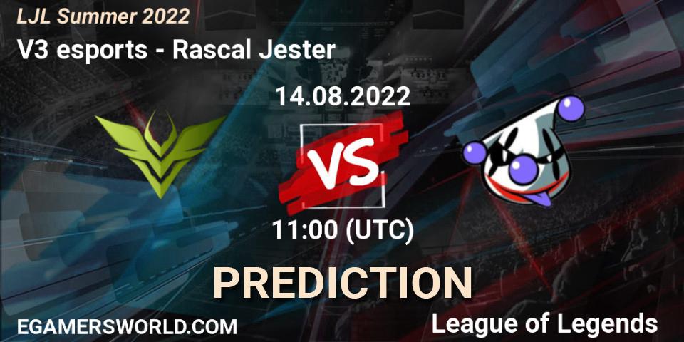 V3 esports vs Rascal Jester: Match Prediction. 14.08.2022 at 11:00, LoL, LJL Summer 2022