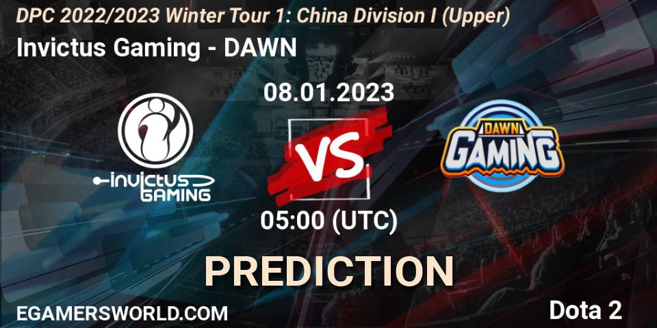 Invictus Gaming vs DAWN: Match Prediction. 08.01.2023 at 05:05, Dota 2, DPC 2022/2023 Winter Tour 1: CN Division I (Upper)