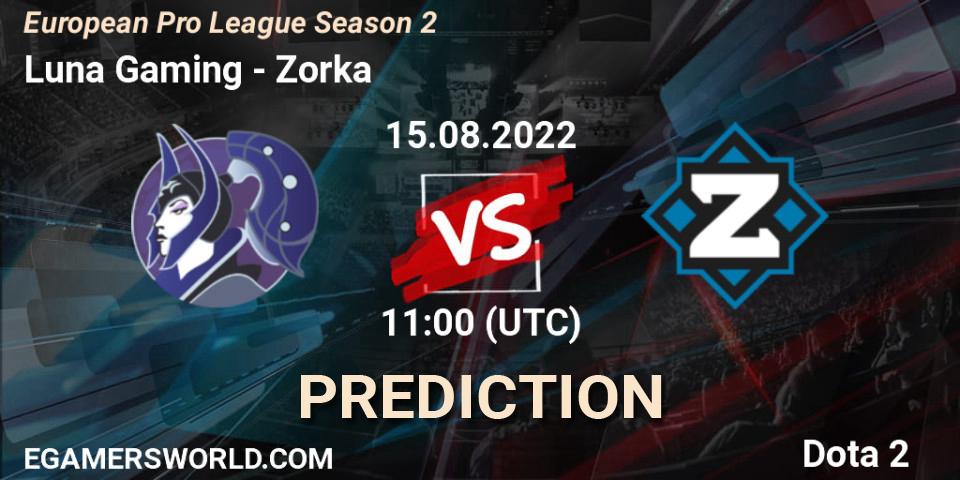 Luna Gaming vs Zorka: Match Prediction. 15.08.2022 at 11:00, Dota 2, European Pro League Season 2
