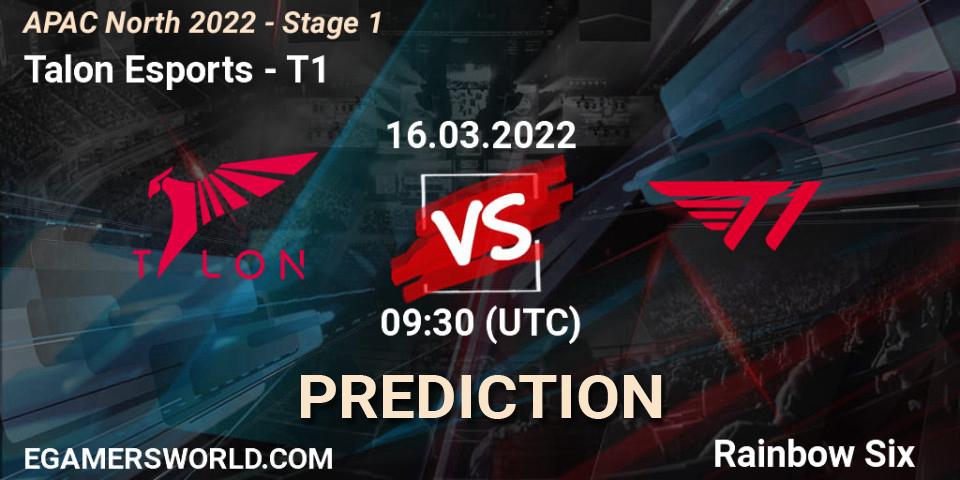 Talon Esports vs T1: Match Prediction. 16.03.2022 at 09:30, Rainbow Six, APAC North 2022 - Stage 1