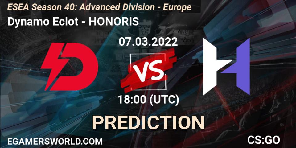 Dynamo Eclot vs HONORIS: Match Prediction. 07.03.2022 at 18:00, Counter-Strike (CS2), ESEA Season 40: Advanced Division - Europe
