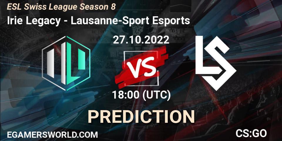 Irie Legacy vs Lausanne-Sport Esports: Match Prediction. 27.10.2022 at 18:00, Counter-Strike (CS2), ESL Swiss League Season 8