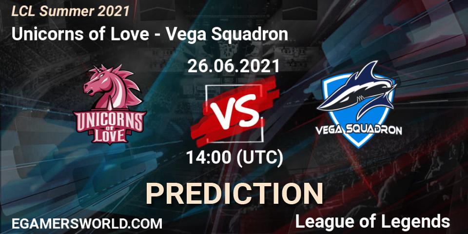 Unicorns of Love vs Vega Squadron: Match Prediction. 27.06.2021 at 14:00, LoL, LCL Summer 2021