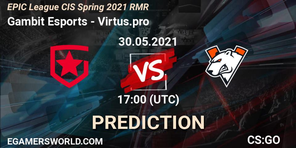 Gambit Esports vs Virtus.pro: Match Prediction. 30.05.21, CS2 (CS:GO), EPIC League CIS Spring 2021 RMR