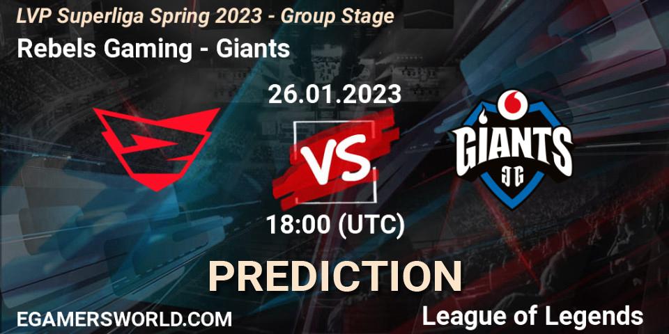 Rebels Gaming vs Giants: Match Prediction. 26.01.2023 at 18:00, LoL, LVP Superliga Spring 2023 - Group Stage