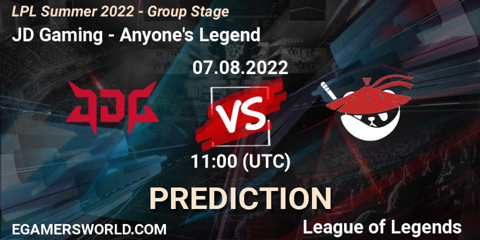 JD Gaming vs Anyone's Legend: Match Prediction. 07.08.2022 at 12:00, LoL, LPL Summer 2022 - Group Stage