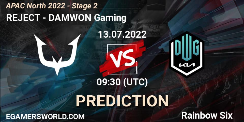 REJECT vs DAMWON Gaming: Match Prediction. 13.07.2022 at 09:30, Rainbow Six, APAC North 2022 - Stage 2