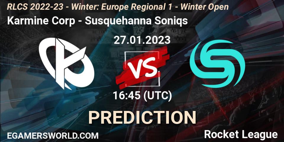 Karmine Corp vs Susquehanna Soniqs: Match Prediction. 27.01.2023 at 16:45, Rocket League, RLCS 2022-23 - Winter: Europe Regional 1 - Winter Open