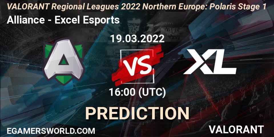 Alliance vs Excel Esports: Match Prediction. 19.03.2022 at 16:00, VALORANT, VALORANT Regional Leagues 2022 Northern Europe: Polaris Stage 1
