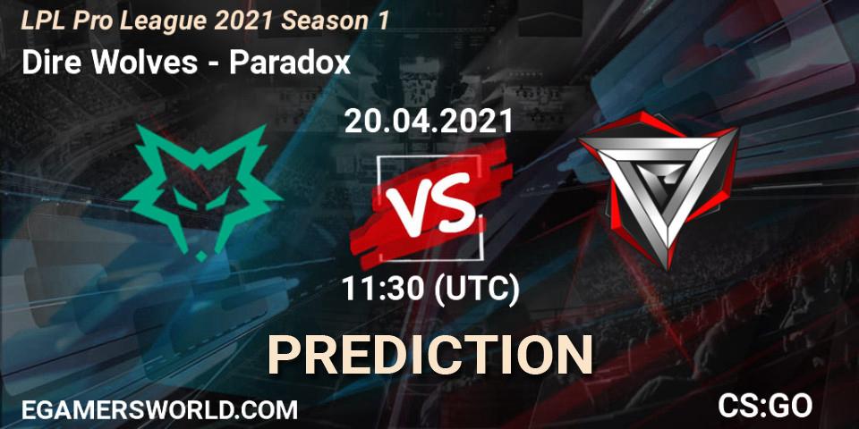 Dire Wolves vs Paradox: Match Prediction. 20.04.2021 at 11:00, Counter-Strike (CS2), LPL Pro League 2021 Season 1
