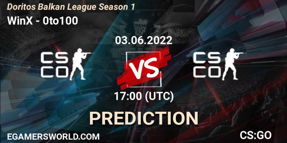 WinX vs 0to100: Match Prediction. 03.06.2022 at 17:00, Counter-Strike (CS2), Doritos Balkan League Season 1