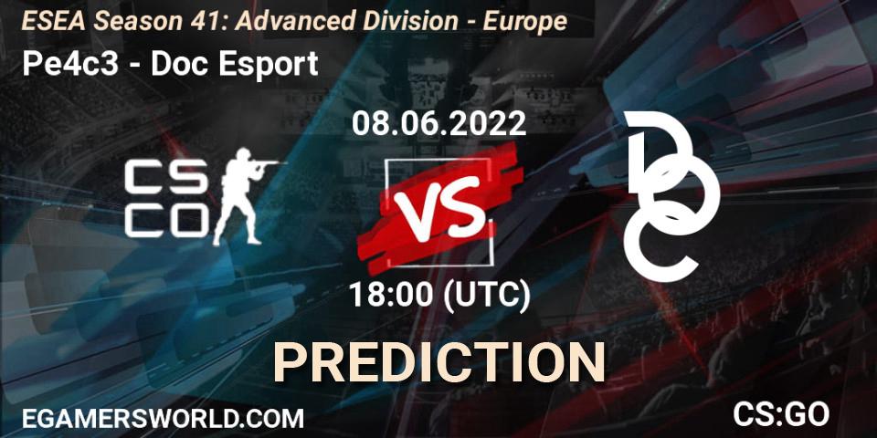 Pe4c3 vs Doc Esport: Match Prediction. 08.06.2022 at 18:00, Counter-Strike (CS2), ESEA Season 41: Advanced Division - Europe