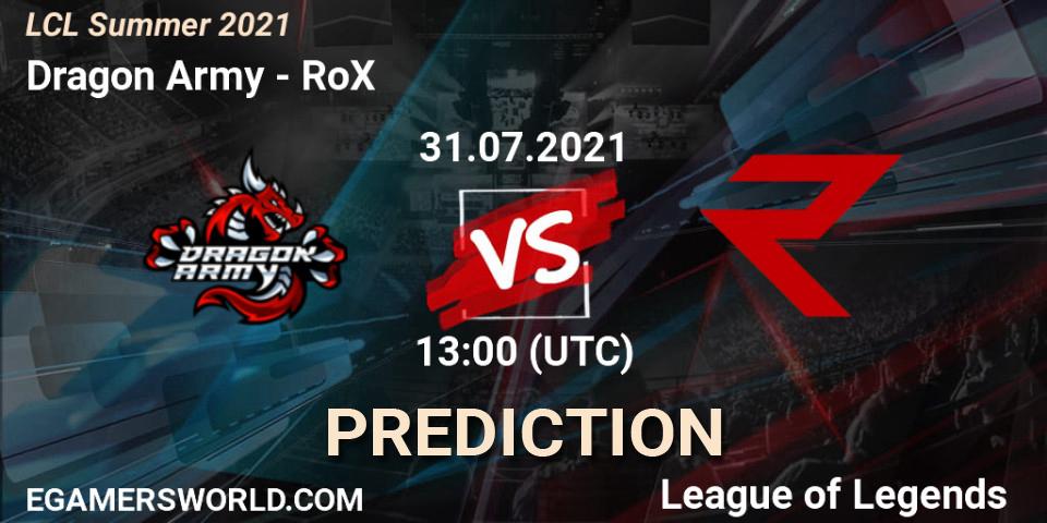 Dragon Army vs RoX: Match Prediction. 31.07.2021 at 13:00, LoL, LCL Summer 2021