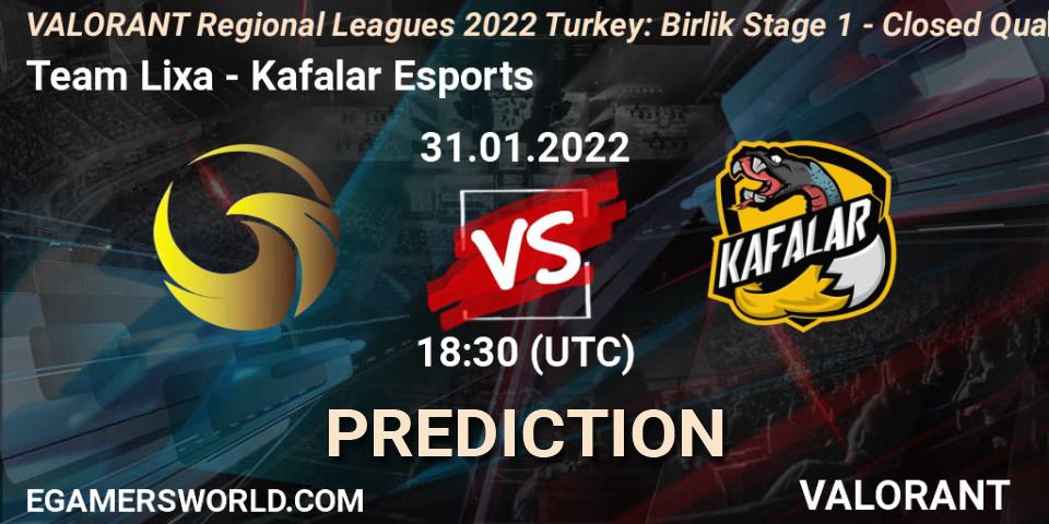 Team Lixa vs Kafalar Esports: Match Prediction. 31.01.2022 at 17:30, VALORANT, VALORANT Regional Leagues 2022 Turkey: Birlik Stage 1 - Closed Qualifier