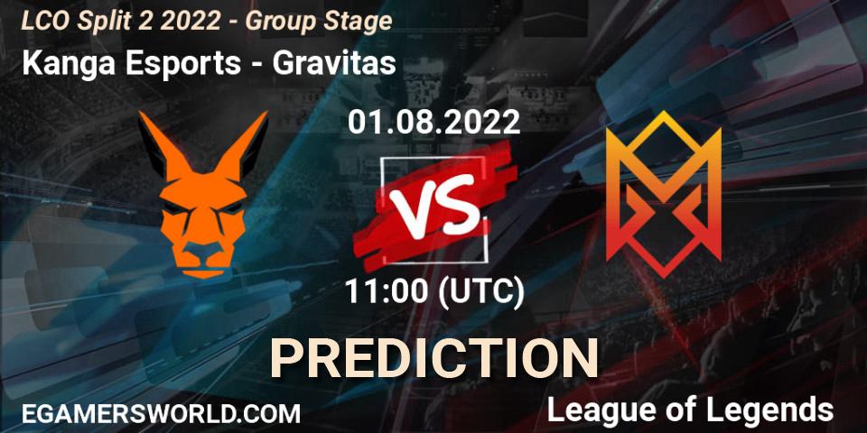 Kanga Esports vs Gravitas: Match Prediction. 01.08.2022 at 11:15, LoL, LCO Split 2 2022 - Group Stage
