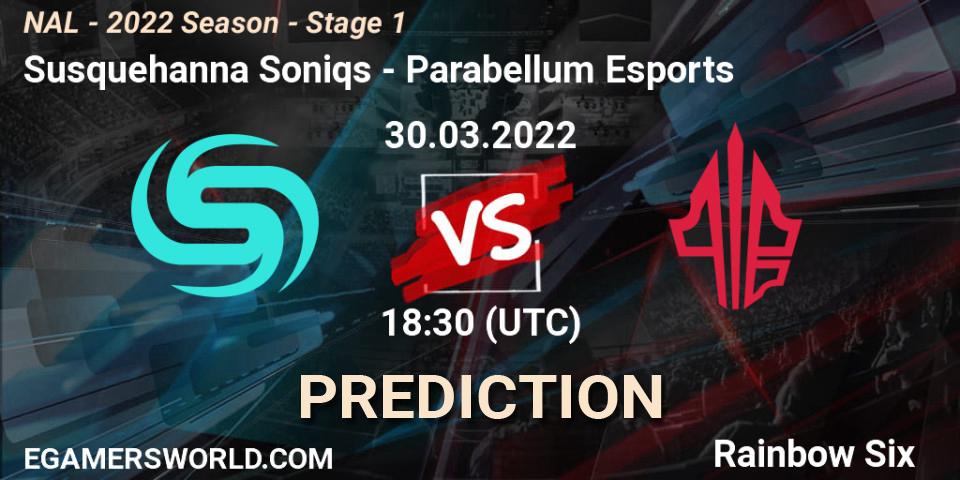 Susquehanna Soniqs vs Parabellum Esports: Match Prediction. 30.03.2022 at 18:30, Rainbow Six, NAL - Season 2022 - Stage 1
