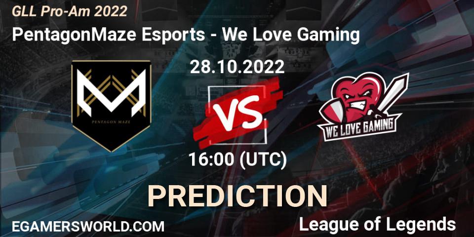 PentagonMaze Esports vs We Love Gaming: Match Prediction. 28.10.2022 at 16:00, LoL, GLL Pro-Am 2022