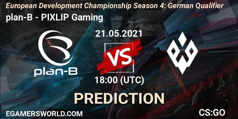 plan-B vs PIXLIP Gaming: Match Prediction. 21.05.2021 at 18:00, Counter-Strike (CS2), European Development Championship Season 4: German Qualifier