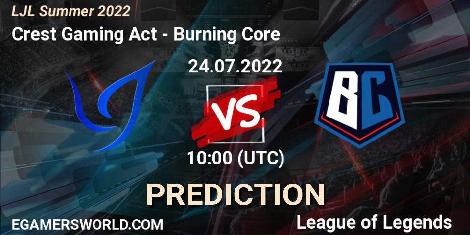Crest Gaming Act vs Burning Core: Match Prediction. 24.07.2022 at 10:00, LoL, LJL Summer 2022